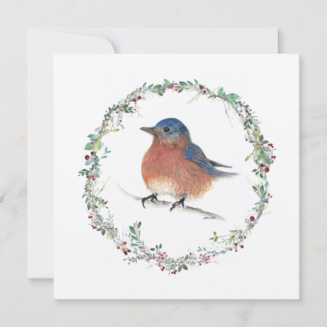 Helgdag Bluebird Watercolor Art Card Julkort (Framsida)