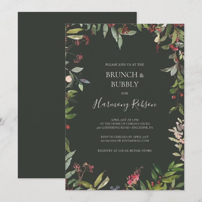 Helgdag Botaniska Grönten Brunch och Bubbeldusch Inbjudningar (Fram/baksida)