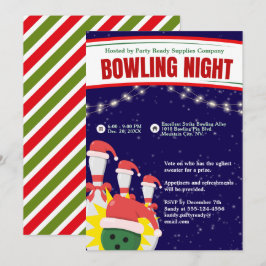 Helgdag Bowling Night Santa Hats Blue Background Inbjudningar