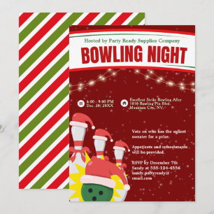Helgdag Bowling Night Santa Hats Red Background Inbjudningar