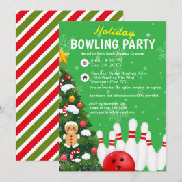 Helgdag Bowling Party Julafton Träd Grönt Bakgrund Inbjudningar