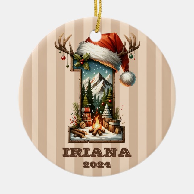 Helgdag Brev I med Rustic Winter Scene Julgransprydnad Keramik (Framsidan)