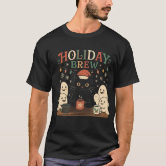 Helgdag Brew - Cute Black Cat & Spöken jul T Shirt