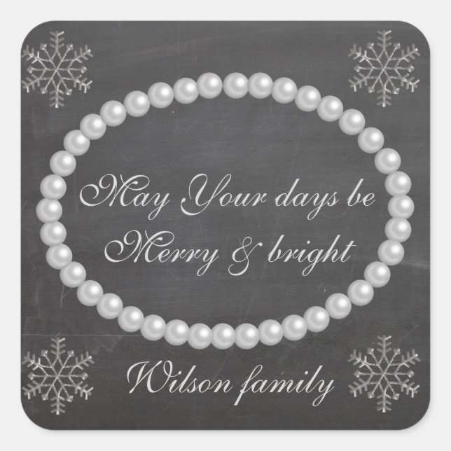 Helgdag bröllop chic: Julpärlsnowflake Fyrkantigt Klistermärke (Framsida)