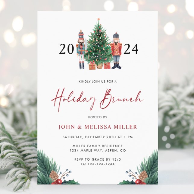 Helgdag Brunch-inbjudan Inbjudningar (Christmas 2025 Nutcracker Watercolor Holiday Brunch Invitation by Painted Paperie
)