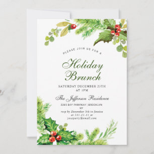 Helgdag Brunch Red Holly Berry jul Inbjudningar