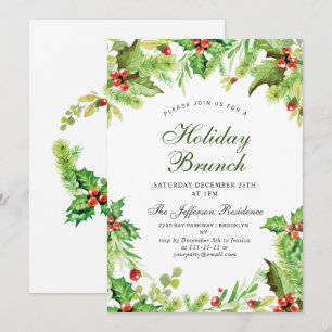 Helgdag Brunch Red Holly Berry jul Inbjudningar