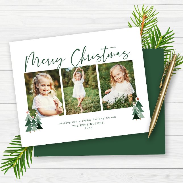 Helgdag Budget Modern Julgranar (Budget Modern Christmas Trees Holiday Photo Card)