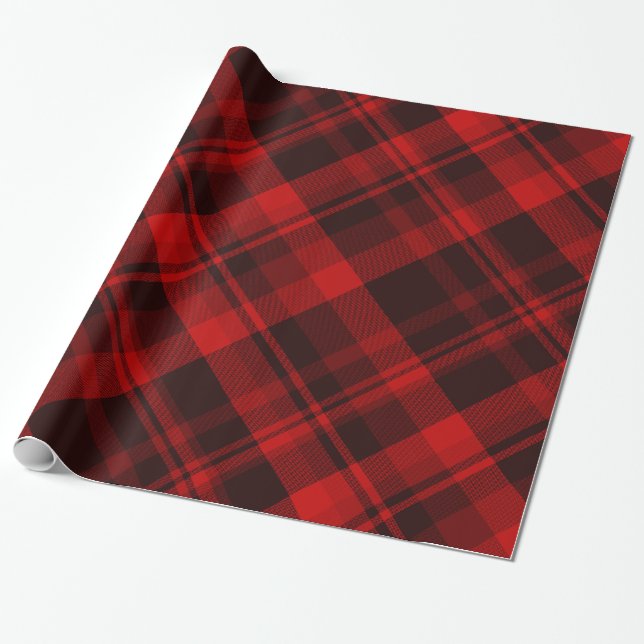 Helgdag Buffalo Play Red Black Tartan Presentpapper (Utrullad)
