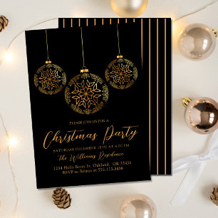 Helgdag Bulb, Jul Party Guld Black Inbjudningar