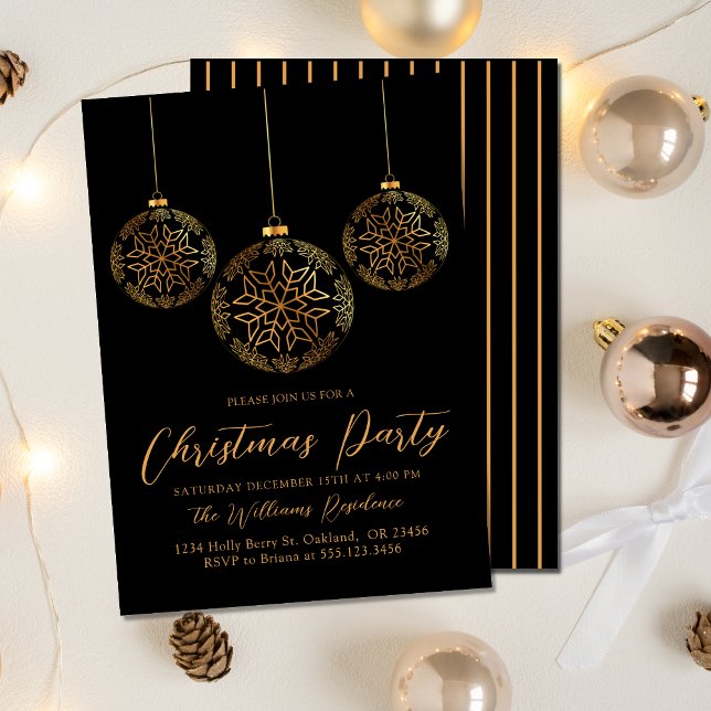 Helgdag Bulb, Jul Party Guld Black Inbjudningar (Skapare uppladdad)