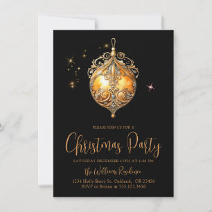 Helgdag Bulb, Jul Party Guld Black Inbjudningar