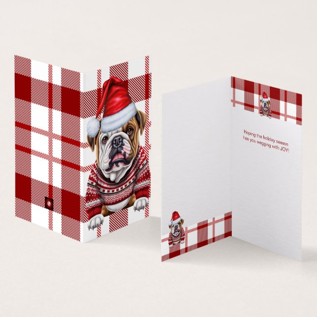 Helgdag Bulldog Red and White Play-jul Kort (In- och utsida)