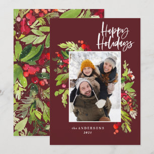 Helgdag burgundy foliage Traditionellt citronfoto Julkort