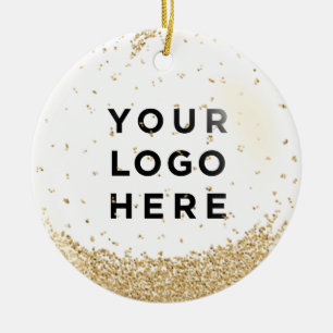 Helgdag Business Logotyp Guld Glitter Snowfall Julgransprydnad Keramik