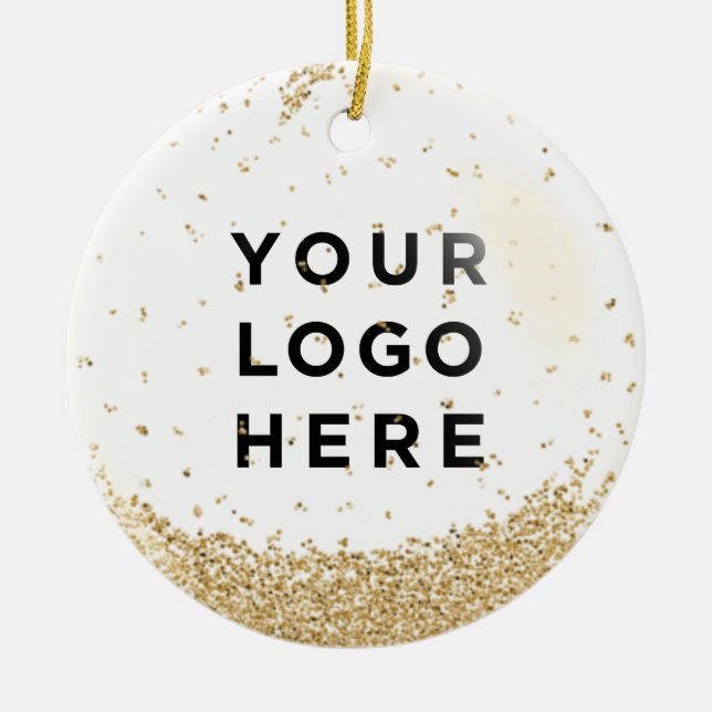 Helgdag Business Logotyp Guld Glitter Snowfall Julgransprydnad Keramik (Framsidan)