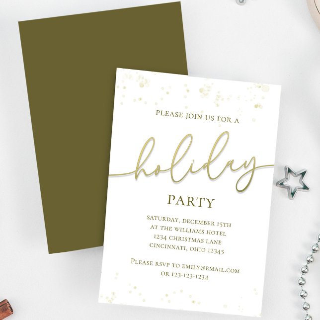 Helgdag Calligraphy-skript Enkel Glitter Inbjudningar (Holiday party gold gradient calligraphy script invitation. With a scannable QR Code.)