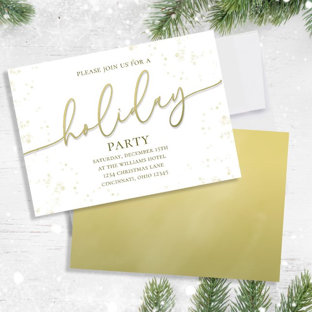 Helgdag Calligraphy-skript Enkel Party Inbjudningar (Holiday party gold gradient calligraphy script invitation. and gold gradient backside. )