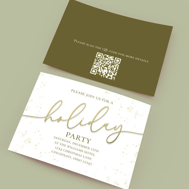 Helgdag Calligraphy-skript Enkel QR-kod Inbjudningar (Holiday party gold gradient calligraphy script invitation. With a scannable QR Code.)