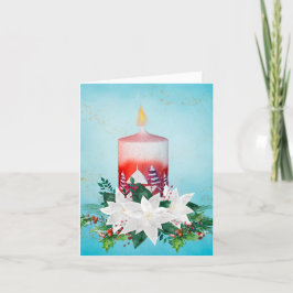 Helgdag Candle and White Poinsettia Arrangemang Helgkort