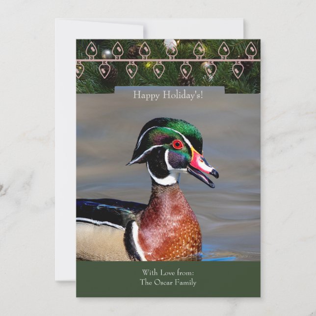 Helgdag Card med ett Wood Anka Drake Julkort (Framsida)