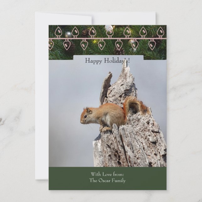 Helgdag Card med röd ekorre Julkort (Framsida)