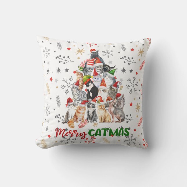 Helgdag Cat och Kitten Julgran red Kudde (Framsida)