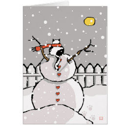 Helgdag Cat Sitta på Snögubbe Snowy Natt Hälsningskort