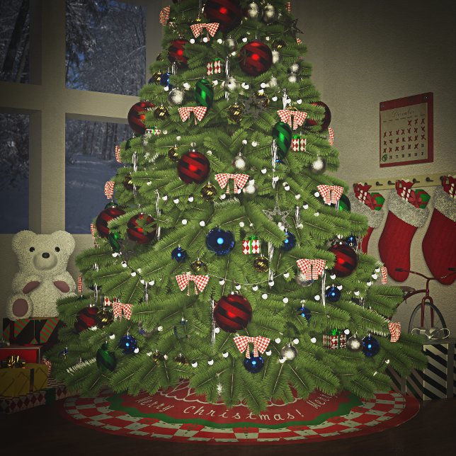 Helgdag Checkar röd Grönt vit Julgransmatta Borstad Polyester (Skapare uppladdad)