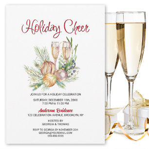Helgdag Cheer Baubles och Champagne Julfest Inbjudningar
