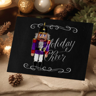 Helgdag Cheer Chalkboard Lila och Red Nutcracker Helgkort