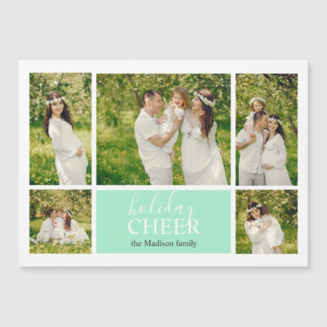Helgdag Cheer Grönt Photo Collage Magnetic Card (Framsida)