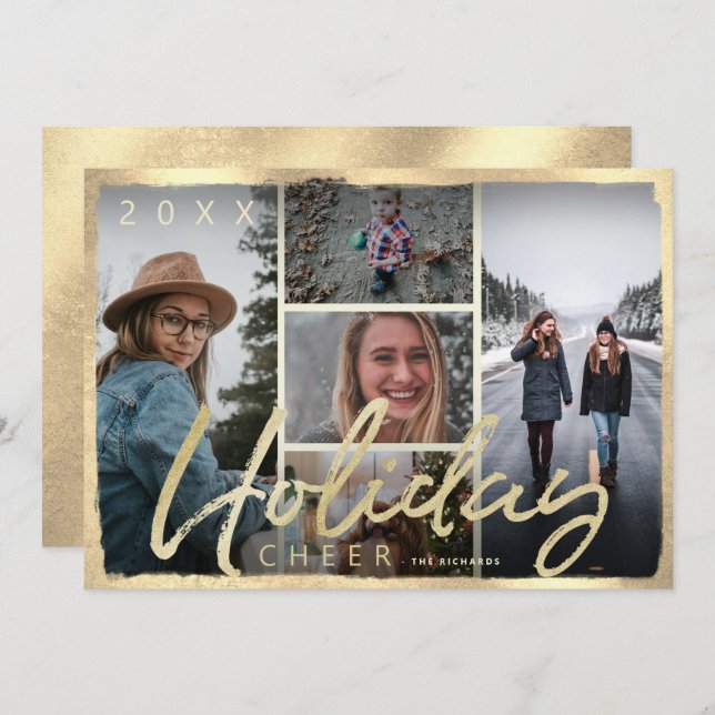 Helgdag Cheer Guld-skript - julkort Inbjudningar (Fram/baksida)
