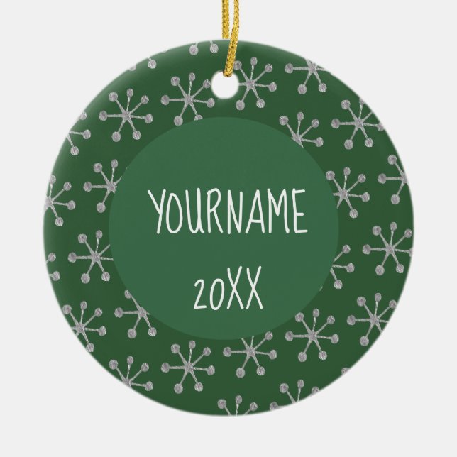 Helgdag Cheer Hunter Grönt Snowflake Julgransprydnad Keramik (Framsidan)