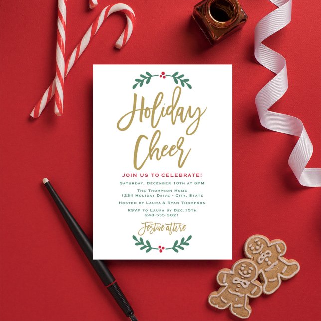 Helgdag Cheer Modern Guld-skript jul Party Inbjudningar (Skapare uppladdad)
