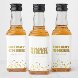 Helgdag Cheer | Roligt Jul White & Guld Mini Spritflaskor Etikett