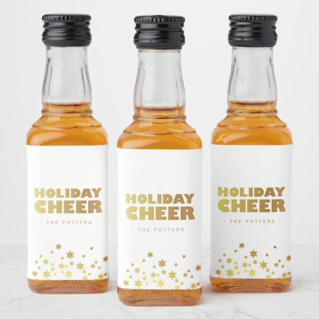 Helgdag Cheer | Roligt Jul White & Guld Mini Spritflaskor Etikett (Flaskor)