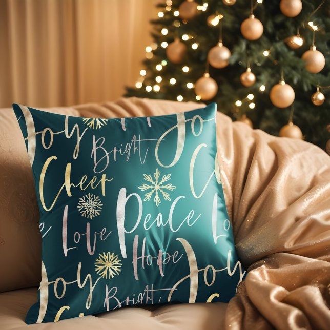 Helgdag Cheer Shinny Script Typografisk jul Kudde (Holiday Cheer Shinny Script Typographic Christmas Throw Pillow)