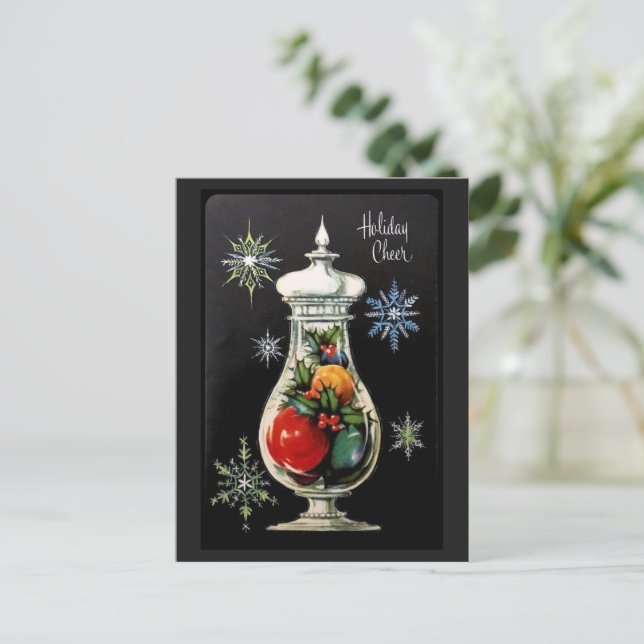 Helgdag Cheer Vintage Black Godisskål Vykort (Stående Fram)