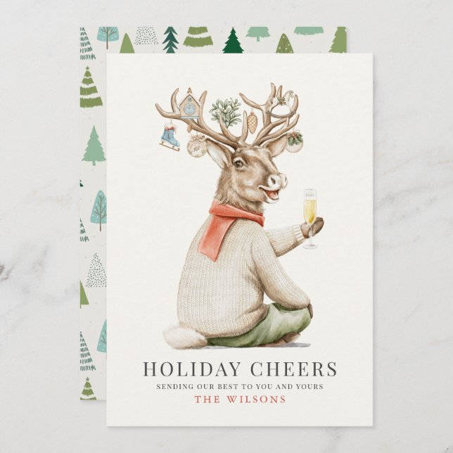 Helgdag Cheers Funny Reindeer Ornaments jul Julkort (Fram/baksida)