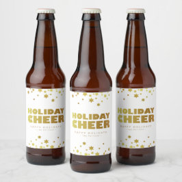 Helgdag Cheers | Roligt Julvit och Guld Ölflaska Etikett