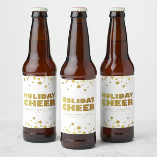 Helgdag Cheers   Roligt Julvit och Guld Ölflaska Etikett