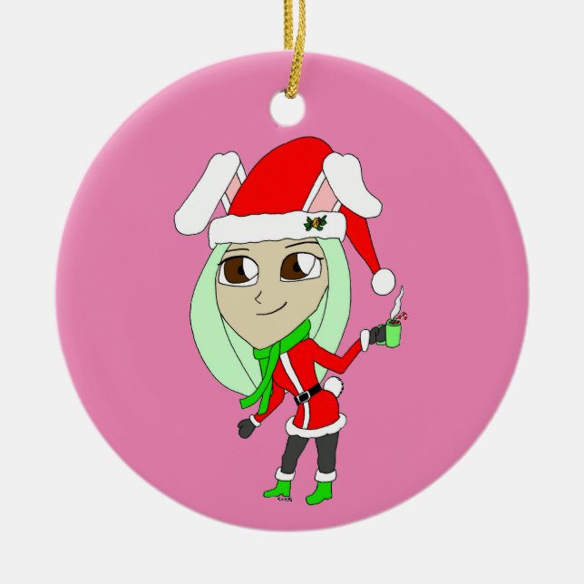 helgdag chibi bunnygirl julgransprydnad keramik (Framsidan)