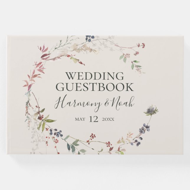 Helgdag Chic botaniskt | Champagne Bröllop Gästböcker (Framsida)