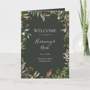 Helgdag Chic botaniskt Mörk grönt mappat Bröllop Program