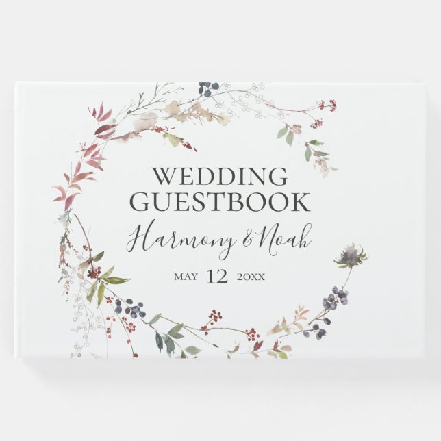 Helgdag Chic botaniskt | Vita Bröllop Gästböcker (Framsida)