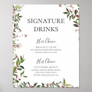 Helgdag Chic Botaniskt vita Namnteckning drycker Poster