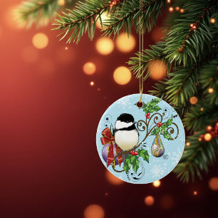 Helgdag Chickadee Julgransprydnad Keramik