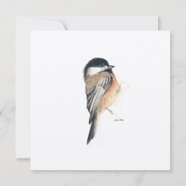 Helgdag Chickadee Painting Watercolor Julkort (Framsida)