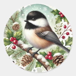 Helgdag Chickadee Runt Klistermärke